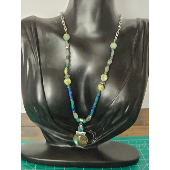 Necklace natural stones labradorite lapis and more silver tone - Picture 4 of 8